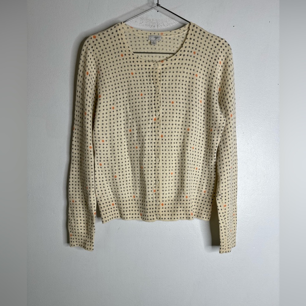 Halogen Medium Cashmere Cardigan Cream Gray Orange Dots‎ CP0360